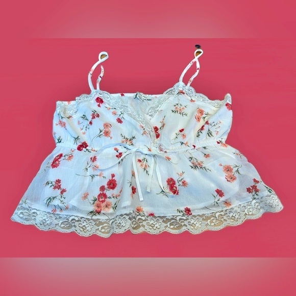 NWT American Eagle Floral Lace Trim Cami Tank Top with Adjustable Straps, Small - Picture 6 of 11